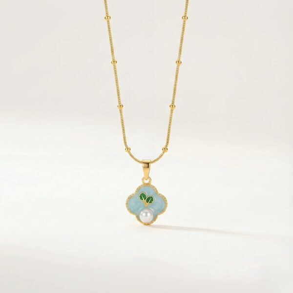 Blue Enamel Clover Necklace