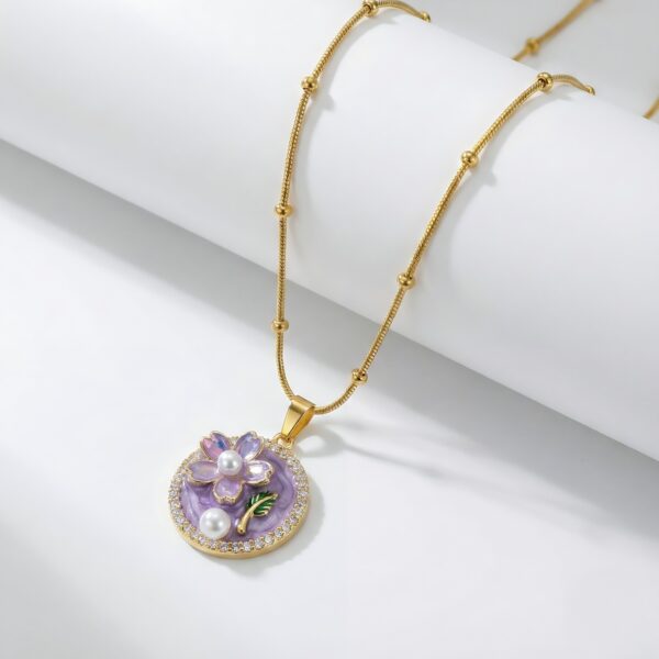 Purple Enamel Flower Necklace